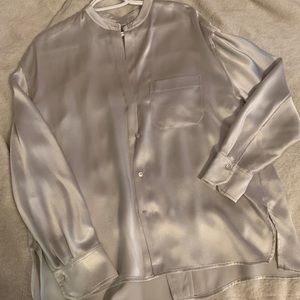 Vince Silk Button Down in Silver